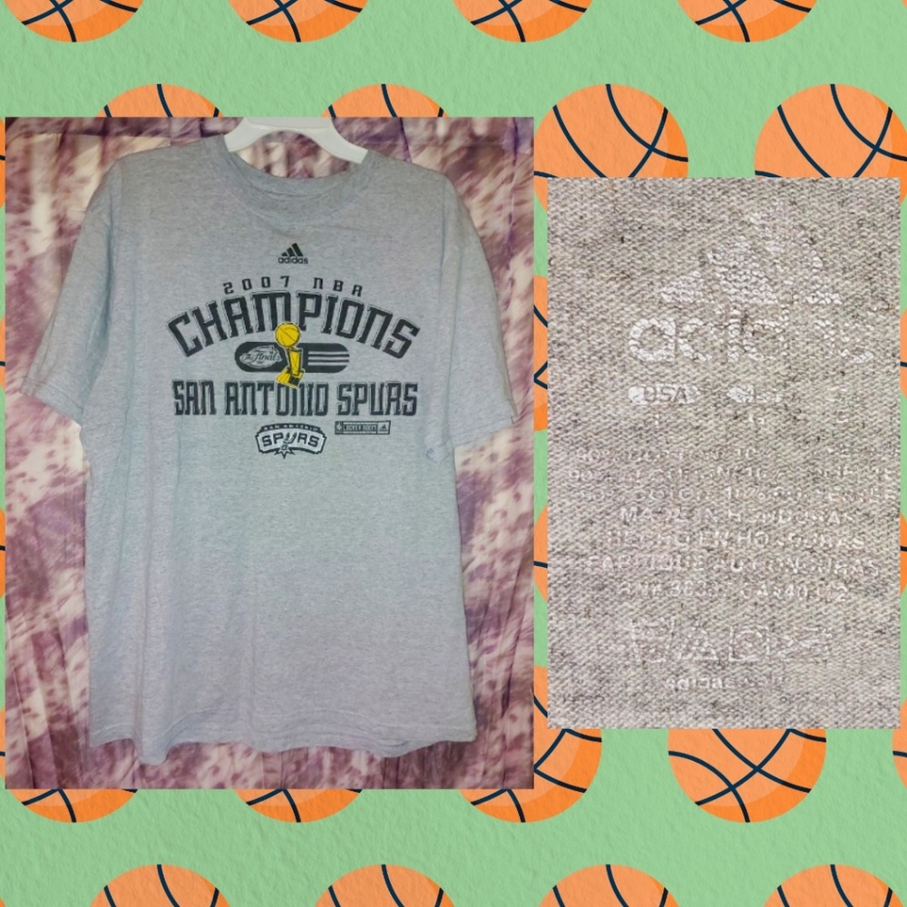 Adidas brand Blk/Multiclr San Antonio Spurs 2007 NBA Champions Knit T-shirt Sz L